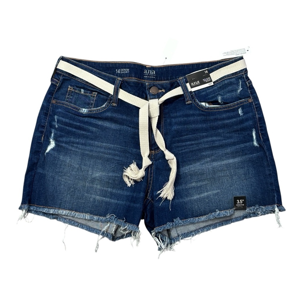 a.n.a. Mid-Rise‎ Shortie Denim Short with Belt - size 14 NWT